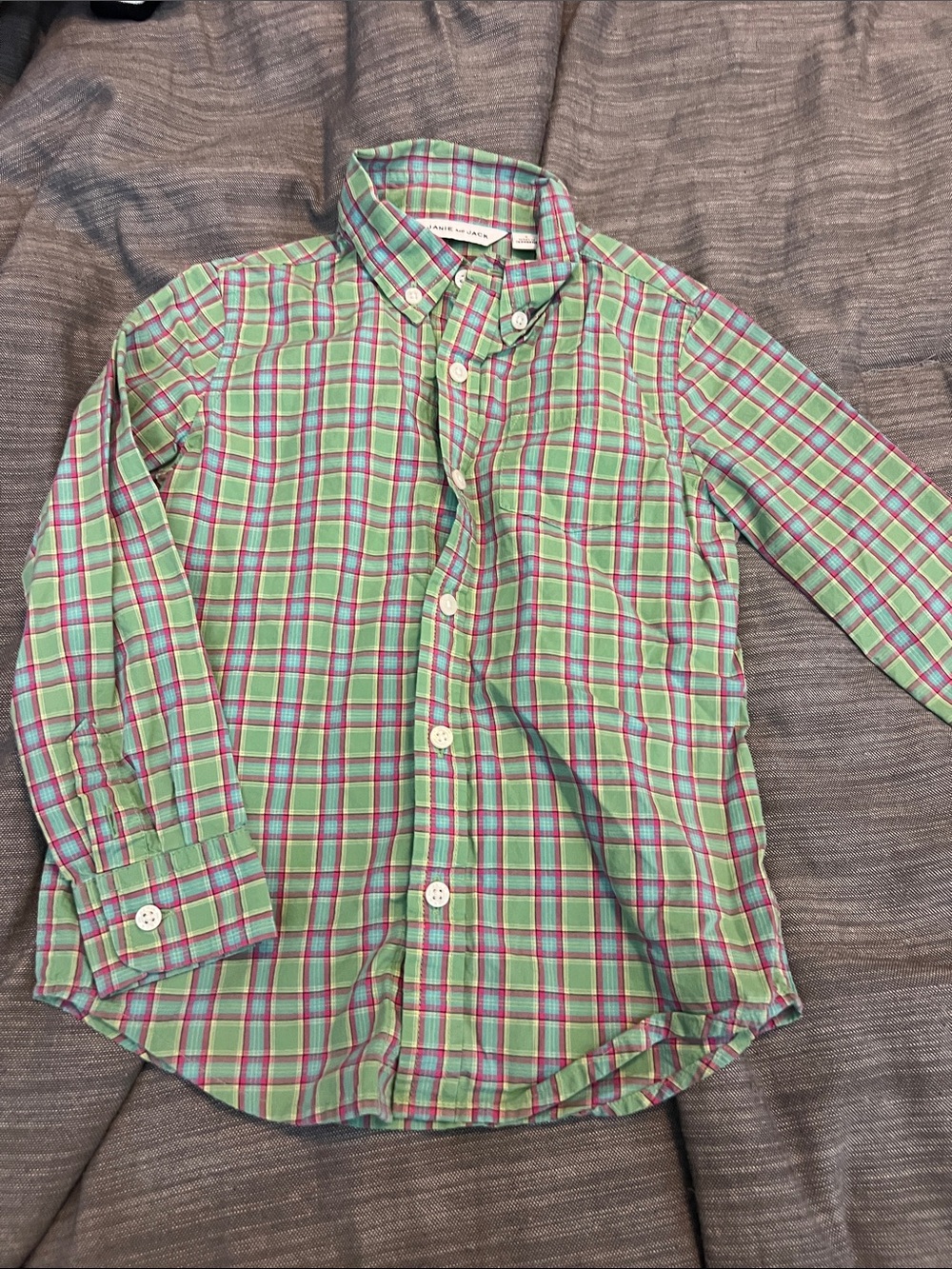 Janie and Jack Plaid Button-Down Shirt - Green & Pink